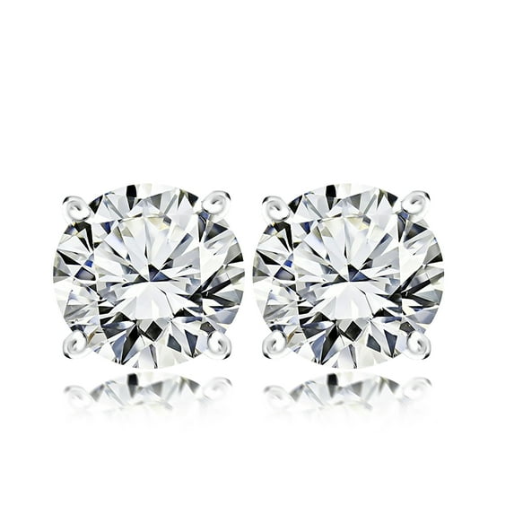JeenMata 0.5 Carat Round Shaped Moissanite Solitaire Stud Earrings - 4 Prong - In 18K White Gold Plating Over Silver