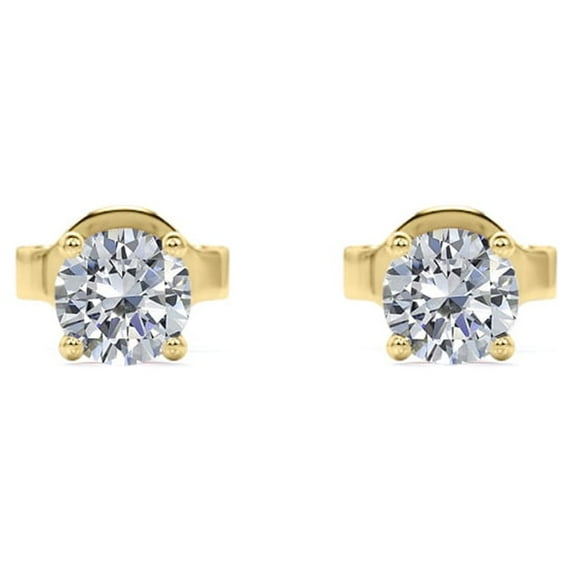 JeenMata 0.5 Carat Round Shaped Moissanite Solitaire Stud Earrings - 4 Prong - In 18K Yellow Gold Plating Over Silver