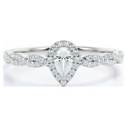 JEENMATA 0.5 TCW Pear Cut Diamond - 3 Prong Halo Setting - Semi Infinity Pave Engagement Ring - 10K White Gold