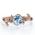 thumbnail image 1 of JeenMata 0.50 Carat 4 Prong-Set Round Shaped Lab Created Aquamarine Leaf Engagement Ring In 18K Rose Gold Plating Over Silver, 1 of 6