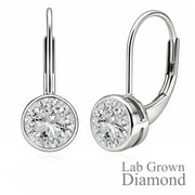 JeenMata 0.50 Carat Lab Grown Diamond Bezel Set Leverback Drop Earrings 18K White Gold Plating for Women