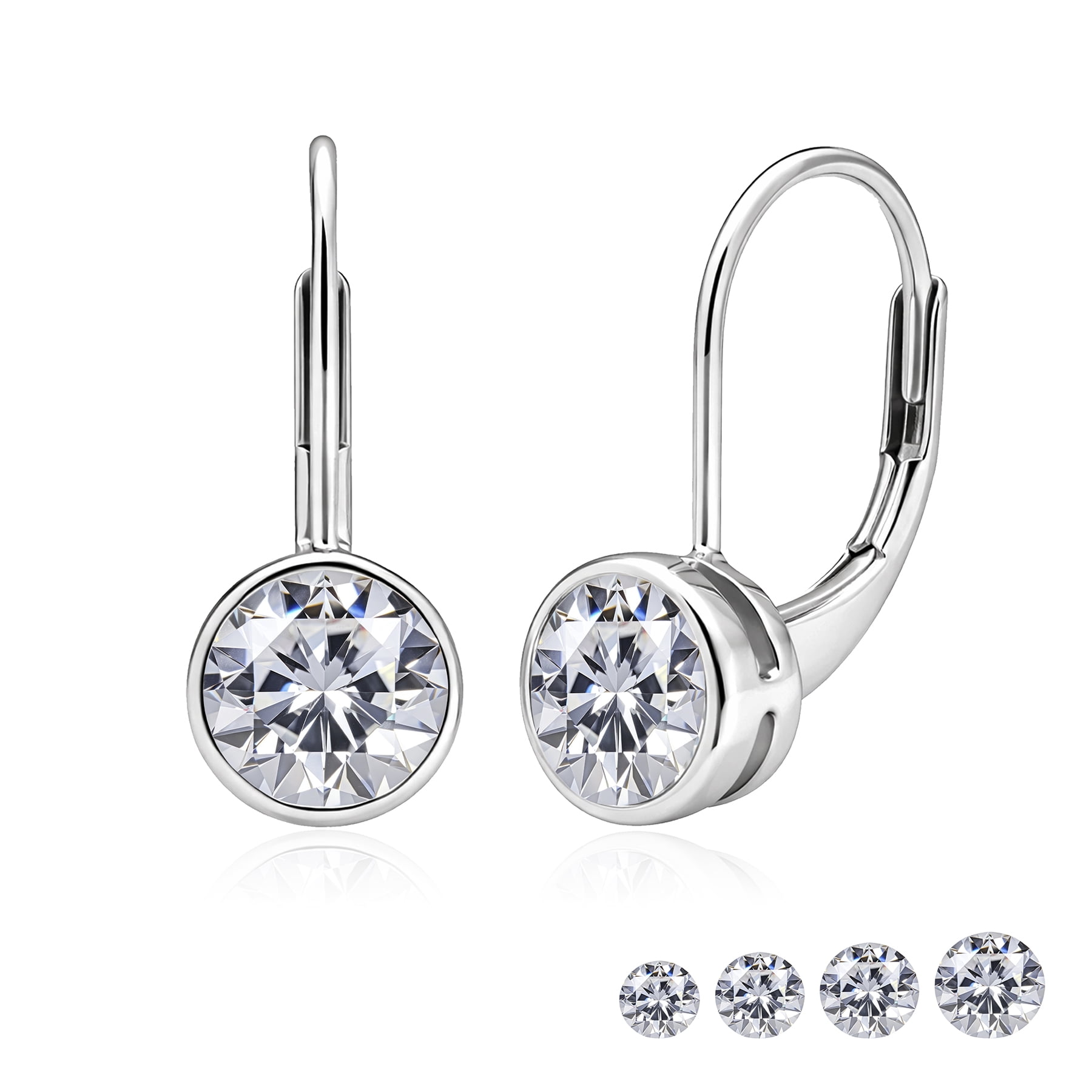 JeenMata 0.50 Carat Lab Grown Diamond Bezel Set Leverback Drop Earring - in 18K White Gold Plating Earrings for Women, Gift for Girlfriend, Mother, Her