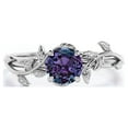 thumbnail image 1 of JeenMata 0.50 Carat - Round Cut Lab Created Alexandrite Ring - Leaf & Vine Engagement Ring - 18K White Gold Plating Over Silver, 1 of 8