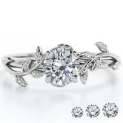 JeenMata 0.50 Carat Round Cut Moissanite Bohemian Engagement Ring - Vintage Moissanite Promise Ring - 18k White Gold Plating for Women