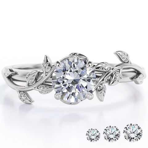 0.50 Carat Round Cut Moissanite Bohemian Engagement Ring - Vintage Moissanite Promise Ring - 18k White Gold Plating for Women