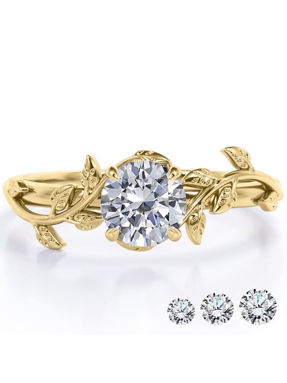 0.50 Carat Round Cut Moissanite Bohemian Engagement Ring - Vintage Moissanite Promise Ring - 18k Yellow Gold Plating for Women