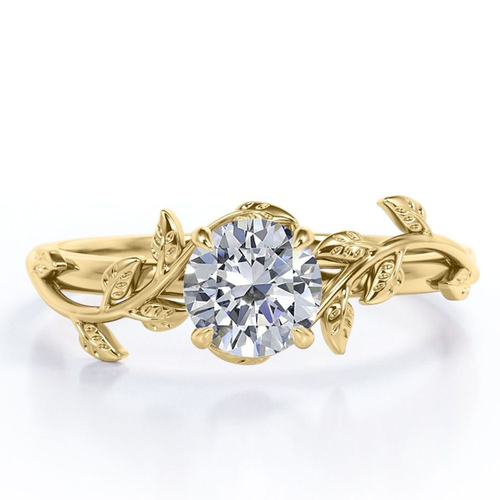 JeenMata 0.50 Carat Round Cut Moissanite Bohemian Engagement Ring - Vintage Moissanite Promise Ring - 18k Yellow Gold over Silver