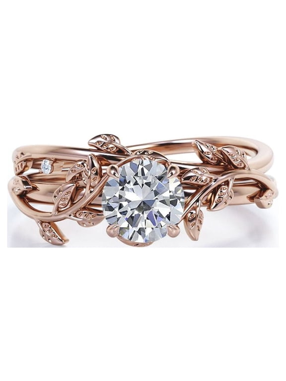 0.50 Carat Round Cut Moissanite Wedding Ring Set - Vintage Moissanite Wedding Set - 18K Rose Gold Plating for Women