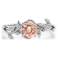 thumbnail image 1 of JeenMata 0.50 Carat Round Lab Created Morganite - Leafy Design - Solitaire Engagement Ring - 18K White Gold Plating over Silver, 1 of 7