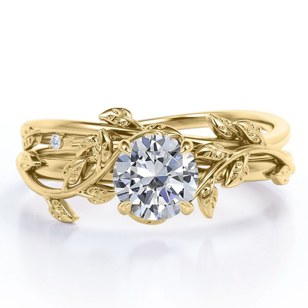 Bridal Ring Set, Vintage Design Halo, Shaped Band – Flawless Moissanite