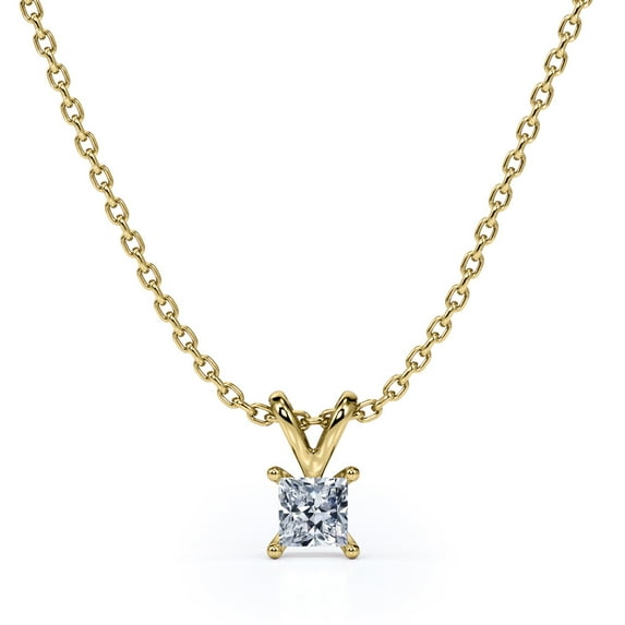 JeenMata 0.58 Carat Princess Cut Diamond - Simple Pendant Necklace - 18K Yellow Gold Plating Over Silver