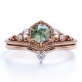 thumbnail image 1 of JeenMata 0.6 Carat 6 Prong Hexagon Milgrain Crown Round Shape Genuine Druzy Moss Green Agate And Moissanite Chevron Wedding Ring Set In 18K Rose Gold Plating Over Silver, 1 of 7
