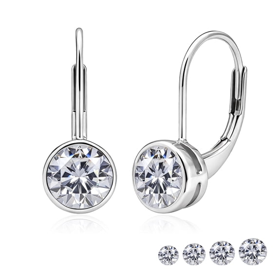 JeenMata 0.75 Carat Lab Grown Diamond Bezel Set Leverback Drop Earring - in 18K White Gold Plating Earrings for Women, Gift for Girlfriend, Mother, Her