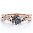 thumbnail image 1 of JeenMata 1.1 ct Round Cut Black Rutilated Quartz and Moissanite Accent - Modern Twisted Engagement Ring - Twig Promise Ring - 18K Rose Gold Over Silver, 1 of 7