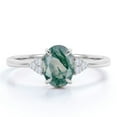 thumbnail image 1 of JeenMata 1.10 Carat Cathedral 4 Prong Oval Shape Mossy Green Agate And Moissanite Cluster Seven Stone Engagement Ring In 18K White Gold Plating Over Silver, 1 of 7