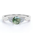 thumbnail image 1 of JeenMata 1.10 Carat Cathedral 4 Prong Setting Seven Stone Round Shape Mossy Green Agate And Moissanite Cluster Engagement Ring In 18K White Gold Plating Over Silver, 1 of 7