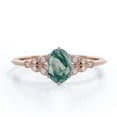 thumbnail image 1 of JeenMata 1.10 Carat Marquise-shape Filigree Milgrain Ovate Natural Druzy Moss Green Agate And Moissanite Cluster 6 Prong Engagement Ring In 18K Rose Gold Plating Over Silver, 1 of 7