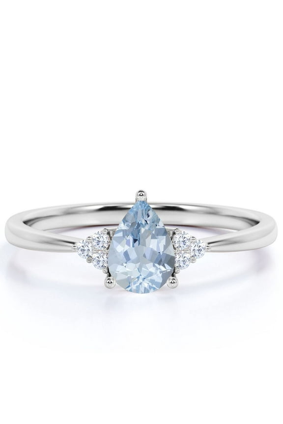 1.10 Carat Pear Shaped Created Aquamarine Wedding Ring in 18k White Gold over Silver