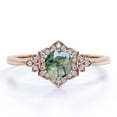 thumbnail image 1 of JeenMata 1.10 Carat Vintage Design 4 Prong Round Shape Milky White Druzy Moss Green Agate And Moissanite Floral Cluster Engagement Ring In 18K Rose Gold Plating Over Silver, 1 of 7