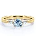 thumbnail image 1 of JeenMata 1.10 carat Round Sky Blue Created Aquamarine 3 Stone Simple Engagement Ring in 18k Yellow Gold over Silver, 1 of 6
