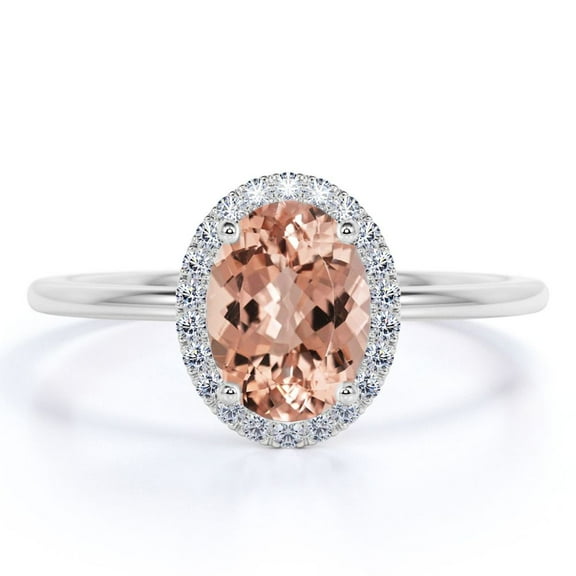 JeenMata 1.15 Carat Oval Cut created morganite and Moissanite Engagement Ring in 18k White Gold over Silver