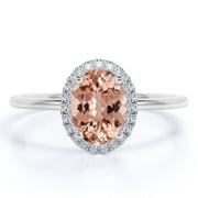 JeenMata 1.15 Carat Oval Cut created morganite and Moissanite Engagement Ring in 18k White Gold over Silver