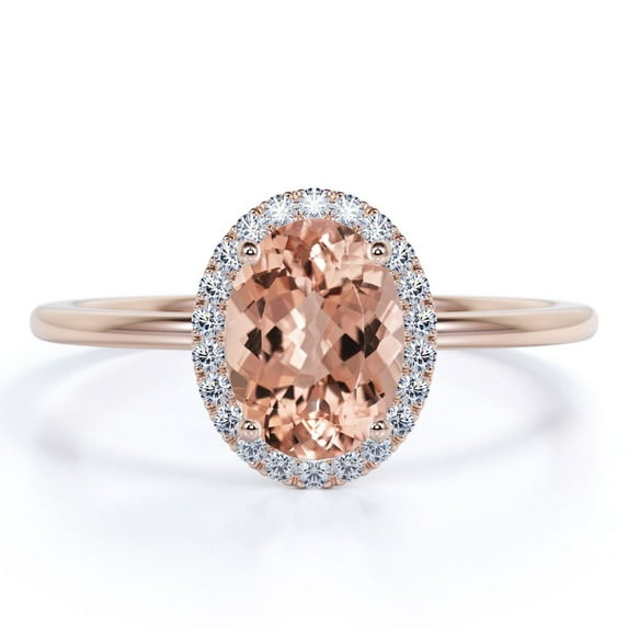 JeenMata 1.15 Carat Oval cut created morganite and Moissanite Engagement Ring in 18k Gold Over Sterling Silver