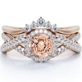 thumbnail image 1 of JeenMata 1.15 Carat Round Cut Created Morganite and Moissanite Vintage Crown Wedding Ring Set in Rose Gold, 1 of 9