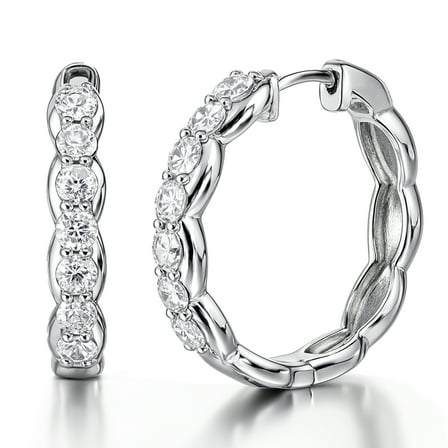 JeenMata Lab Grown Diamond 1.25 Carat Infinity-Inspired Hoop Earrings in 18K White Gold Plating for Women
