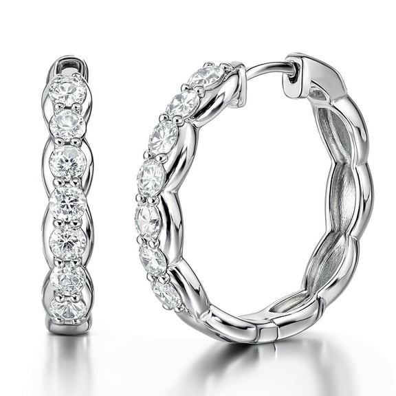 JeenMata Lab Grown Diamond 1.25 Carat Infinity-Inspired Hoop Earrings in 18K White Gold Plating for Women