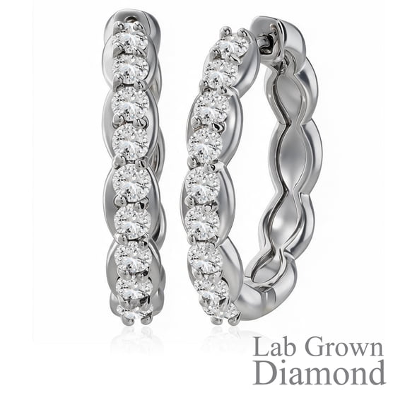 JeenMata Lab Grown Diamond 1 Carat Infinity-Inspired Hoop Earrings in 18K White Gold Plating for Women
