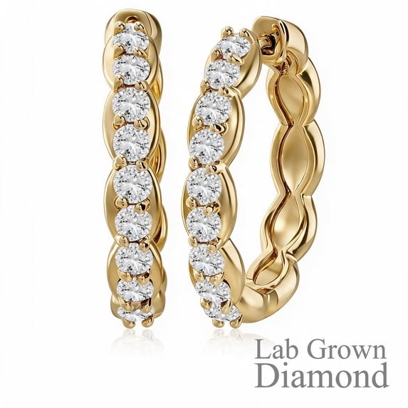 JeenMata Lab Grown Diamond 1 Carat Infinity-Inspired Hoop Earrings in 18K Yellow Gold Plating for Women