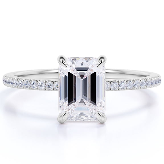 JeenMata 1.25 Carat Emerald Cut Moissanite Solitaire Engagement Ring in 18k White Gold Over Silver