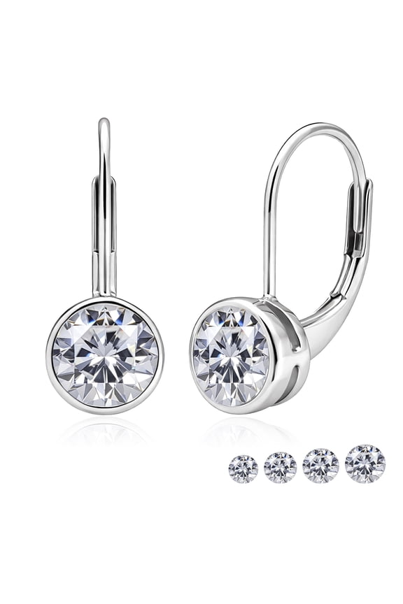 1.25 Carat Lab Grown Diamond Bezel Set Leverback Drop Earring - in 18K White Gold Plating Earrings for Women, Gift for Girlfriend, Mother, Her