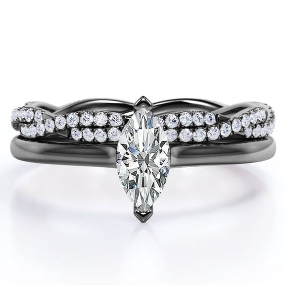 JeenMata 1.75 Carat Marquise Cut Solitaire Engagement Ring with Infinity Wedding Band Bridal Set in 18K Black Gold Plating over Silver
