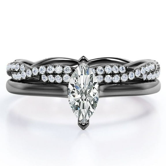 JeenMata 1.75 Carat Marquise Cut Solitaire Engagement Ring with Infinity Wedding Band Bridal Set in 18K Black Gold Plating over Silver