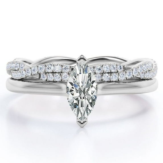 JeenMata 1.75 Carat Marquise Cut Solitaire Engagement Ring with Infinity Wedding Band Bridal Set in 18K White Gold Plating over Silver