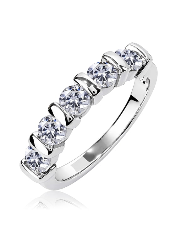 1.25 Carat Moissanite Half Eternity Anniversary Ring - Stackable Wedding Band Rings for Women in 18K White Gold Plating, Wedding Gift for Her