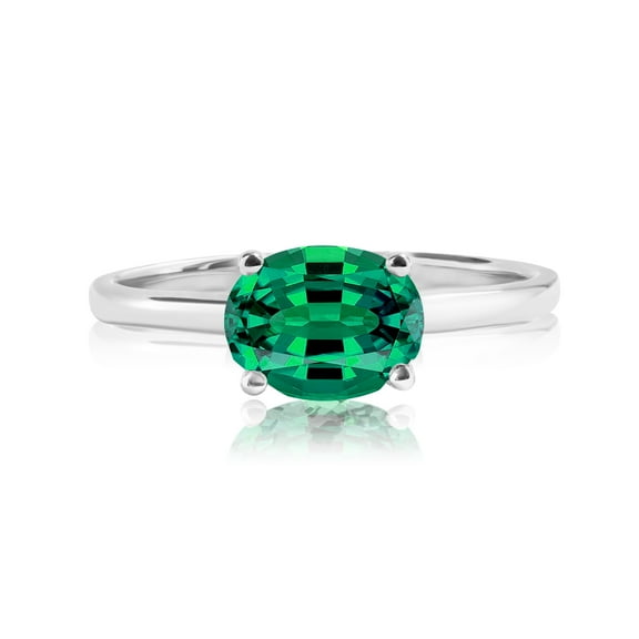 JeenMata 1.25 Carat Oval Cut - May Birthstone Solitaire Engagement Ring in 18k White Gold Over Silver
