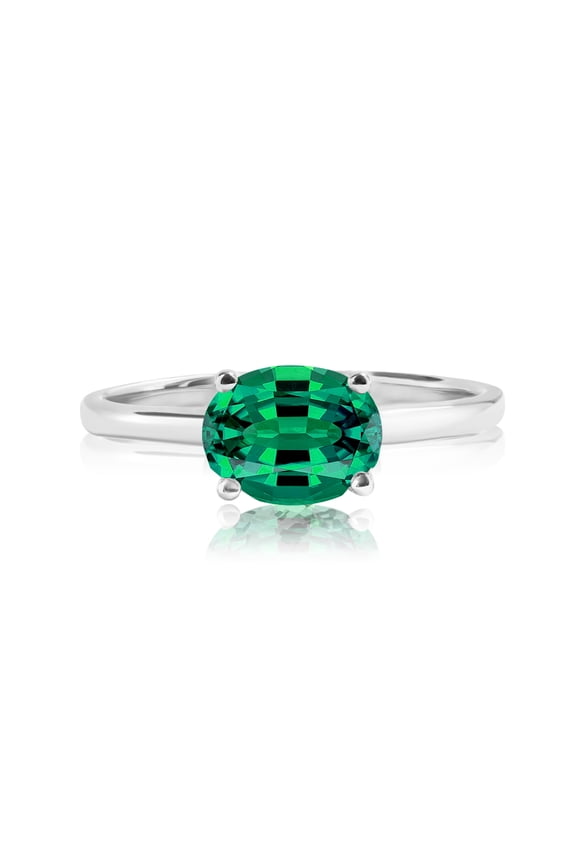 1.25 Carat Oval Cut - May Birthstone Solitaire Engagement Ring in 18k White Gold Over Silver
