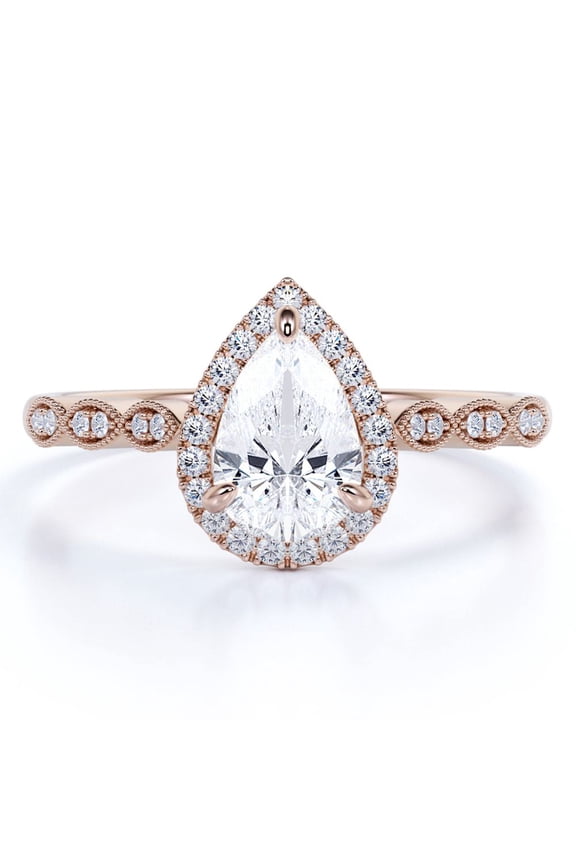 1.75 Carat Pear Cut Art Deco Ring - Wedding Ring - Halo Ring - Engagement Ring - Promise Ring - 18K Rose Gold Plating over Silver
