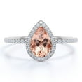 thumbnail image 1 of JeenMata 1.25 Carat Pear Cut Peach Pink Lab Created Morganite Halo Engagement Ring in 18k White Gold over Silver, 1 of 6