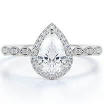 JeenMata 1.25 Carat Pear Shape Moissanite Halo Vintage Engagement Ring in 18k White Gold over Silver