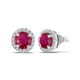 thumbnail image 1 of JeenMata 3 Carat - July Ruby Birthstone Halo Stud Earrings - Round Cut in 18K White Gold Plating for Women, 1 of 6