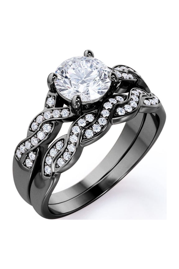 1.25 Carat Round Cut Moissanite Wedding Set - Bridal Set - Infinity Ring - Forever Ring - Promise Ring - 18k Black Gold Plated for Women