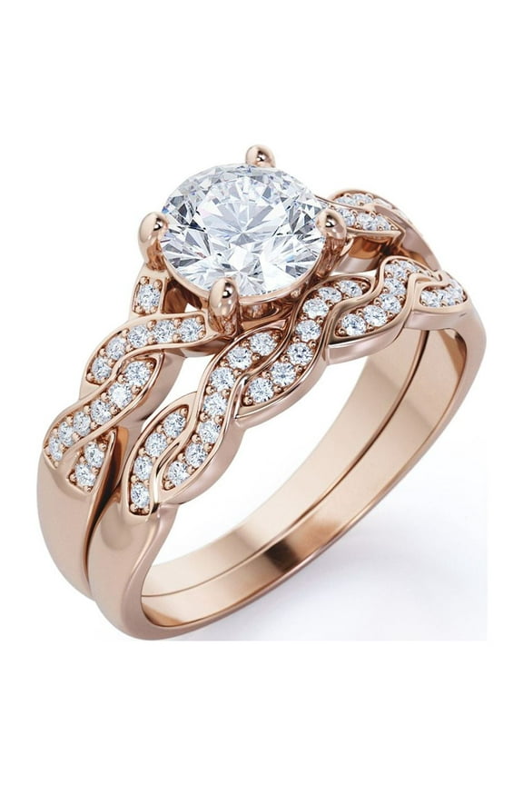 1.25 Carat Round Cut Moissanite Wedding Set - Bridal Set - Infinity Ring - Forever Ring - Promise Ring - 18k Rose Gold Plated for Women
