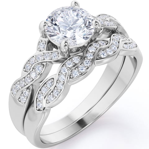 1.25 Carat Round Cut Moissanite Wedding Set - Bridal Set - Infinity Ring - Forever Ring - Promise Ring - 18k White Gold Plated for Women