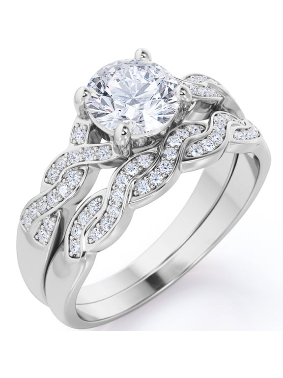 1.25 Carat Round Cut Moissanite Wedding Set - Bridal Set - Infinity Ring - Forever Ring - Promise Ring - 18k White Gold Plated for Women
