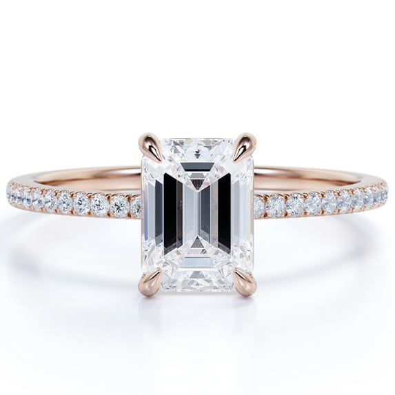 JeenMata 1.25 Carat emerald cut Moissanite Engagement Ring in 18k Rose Gold Over Silver