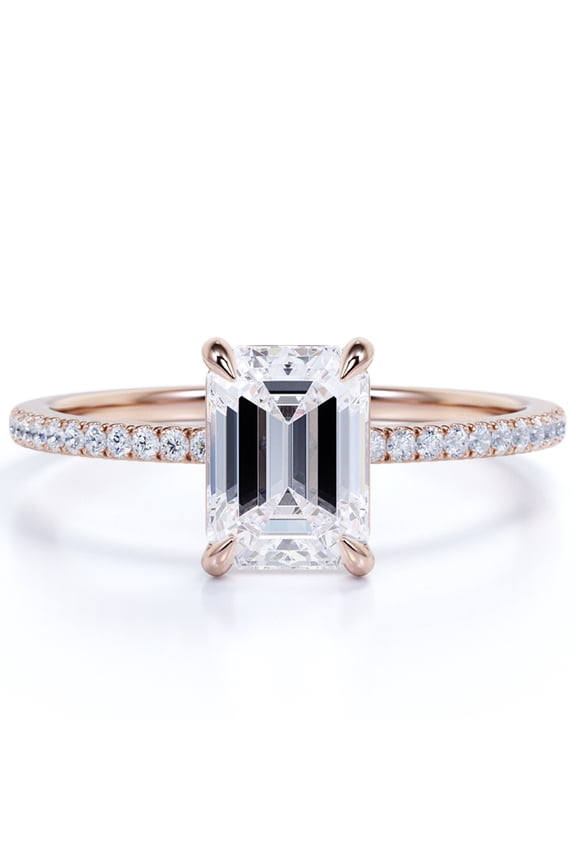 1.25 Carat emerald cut Moissanite Engagement Ring in 18k Rose Gold Over Silver